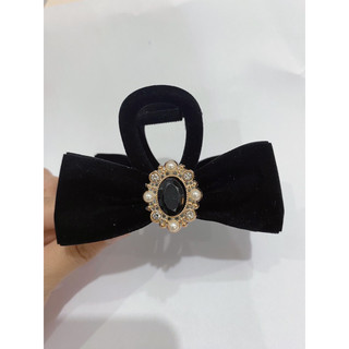 kẹp tóc nơ bọc nhung đá sáng sang chảnh qccc size kẹp 8cm