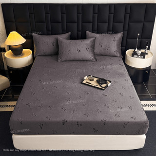 Bộ ga giường và vỏ gối nỉ nhung LUXURY M2T BEDDING dập nổi họa tiết nơ sang trọng - kích thước m6/m8/2m2