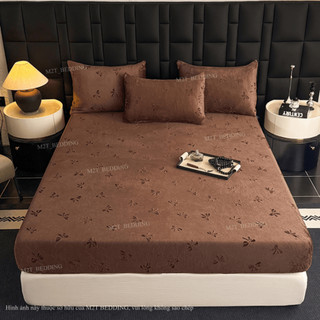 Bộ ga giường và vỏ gối nỉ nhung LUXURY M2T BEDDING dập nổi họa tiết nơ sang trọng - kích thước m6/m8/2m2