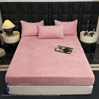 Bộ ga giường và vỏ gối nỉ nhung LUXURY M2T BEDDING dập nổi họa tiết nơ sang trọng - kích thước m6/m8/2m2
