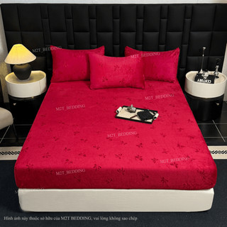 Bộ ga giường và vỏ gối nỉ nhung LUXURY M2T BEDDING dập nổi họa tiết nơ sang trọng - kích thước m6/m8/2m2