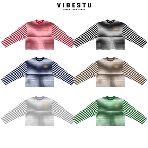 Áo Thun Tay Dài Boxy VIBESTU " Longsleev Logo Vàng " Áo Longsleev Unisex 250Gsm Cotton