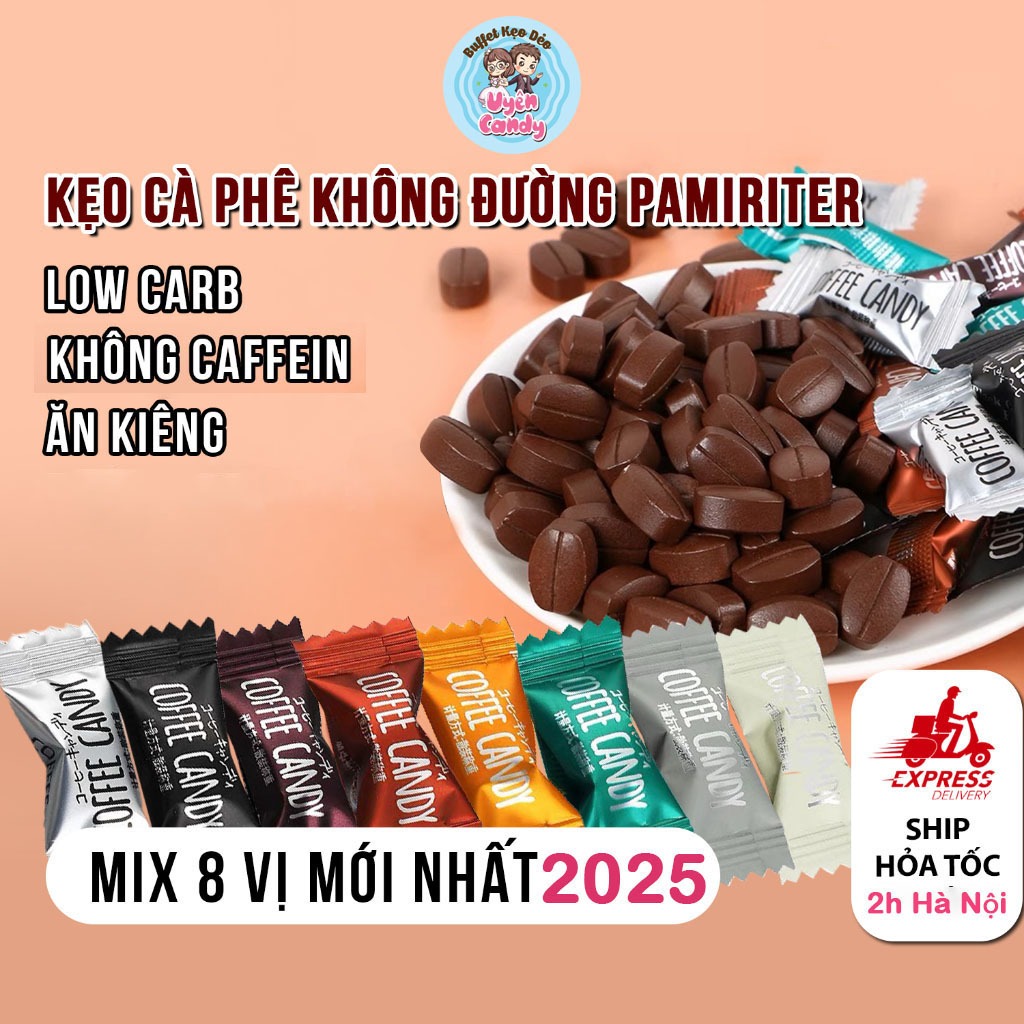 [Mix 8 vị] Kẹo Cà Phê Không Đường, Ít Calo Coffee Candy, Kẹo Ngậm Vị Cafe, Bánh kẹo Tết 2026