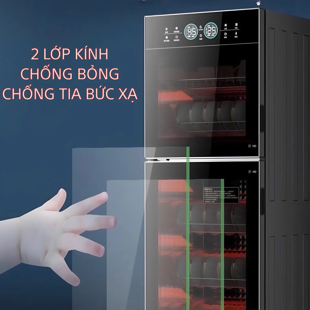 HÀNG LOẠI 1 - Máy sấy bát đũa khử khuẩn 188L bằng OZONE + Tủ khử trùng hồng ngoại siêu sạch tích kiệm - Tủ sấy BH 5 NĂM