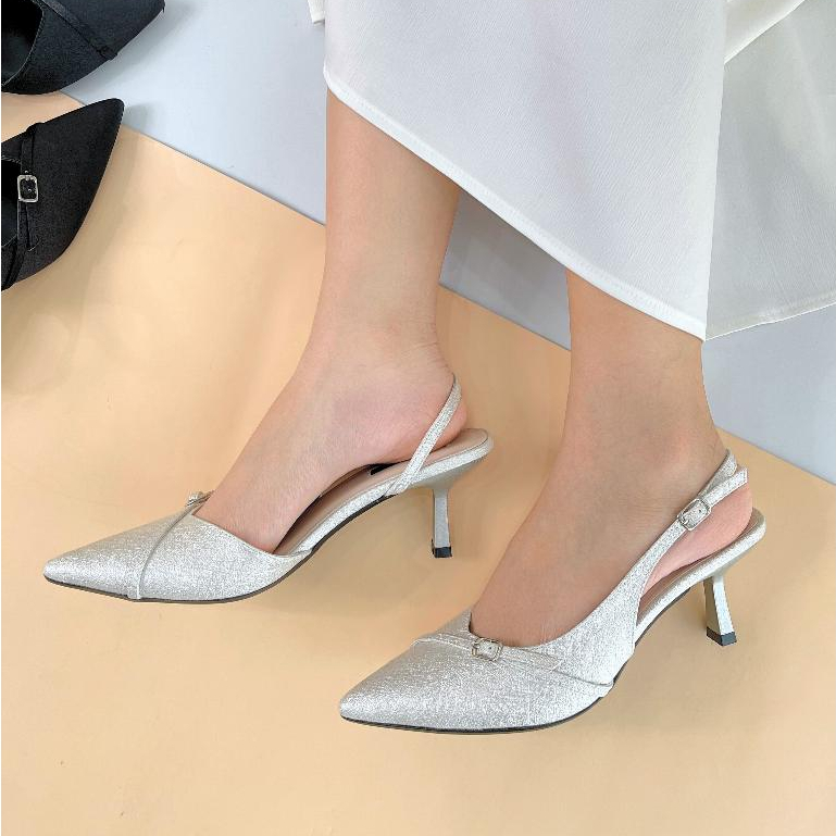 Giày cao gót nữ MYSS mũi nhọn khoét eo dây chéo phối khóa 6cm cao cấp thời trang - CG314