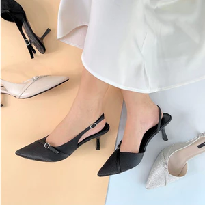 Giày cao gót nữ MYSS mũi nhọn khoét eo dây chéo phối khóa 6cm cao cấp thời trang - CG314