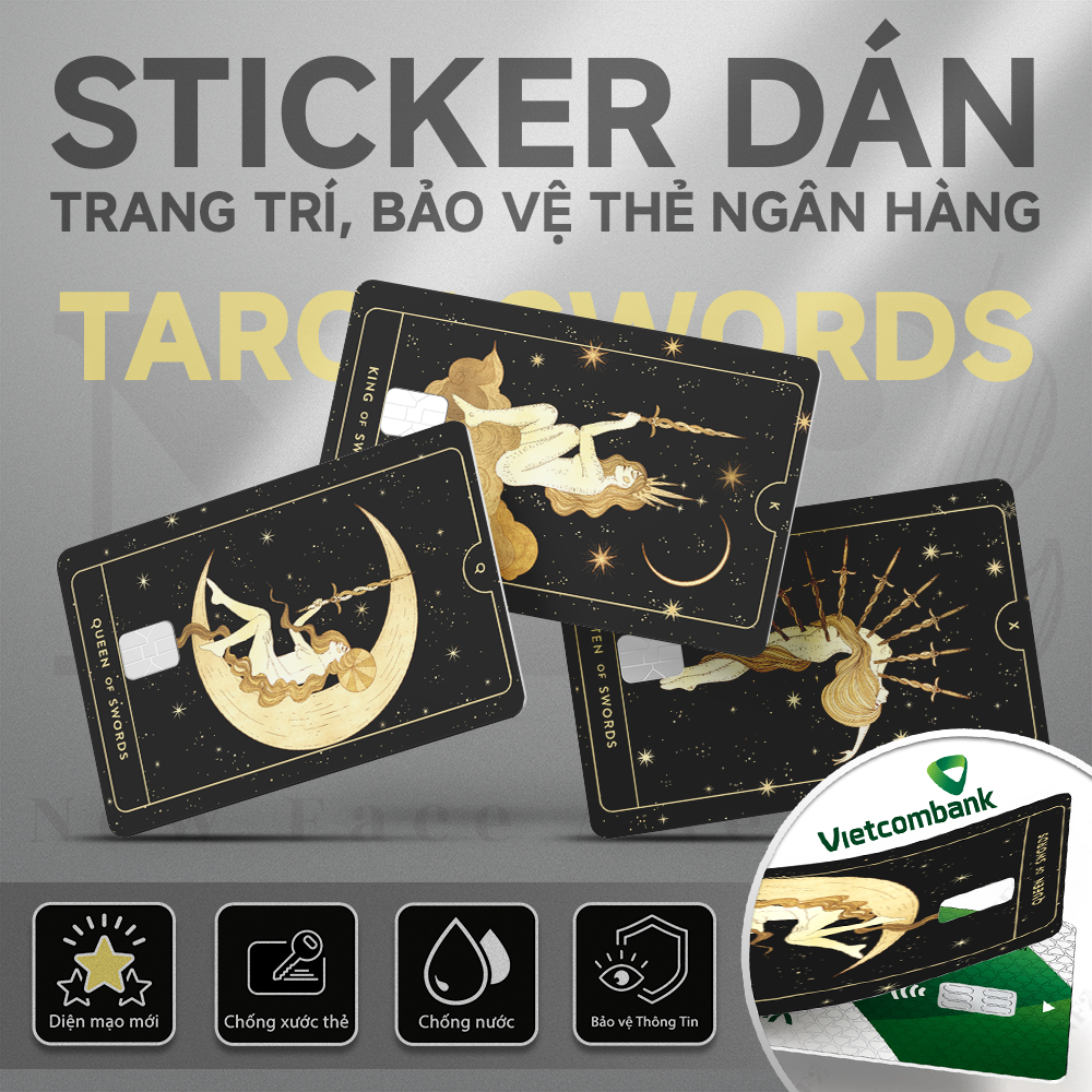 Miếng Dán Trang Trí TAROT SWORDS (BỘ 3) - Sticker Thẻ ATM (Thẻ Chung Cư, Thẻ Xe, Debit, Credit) NF2
