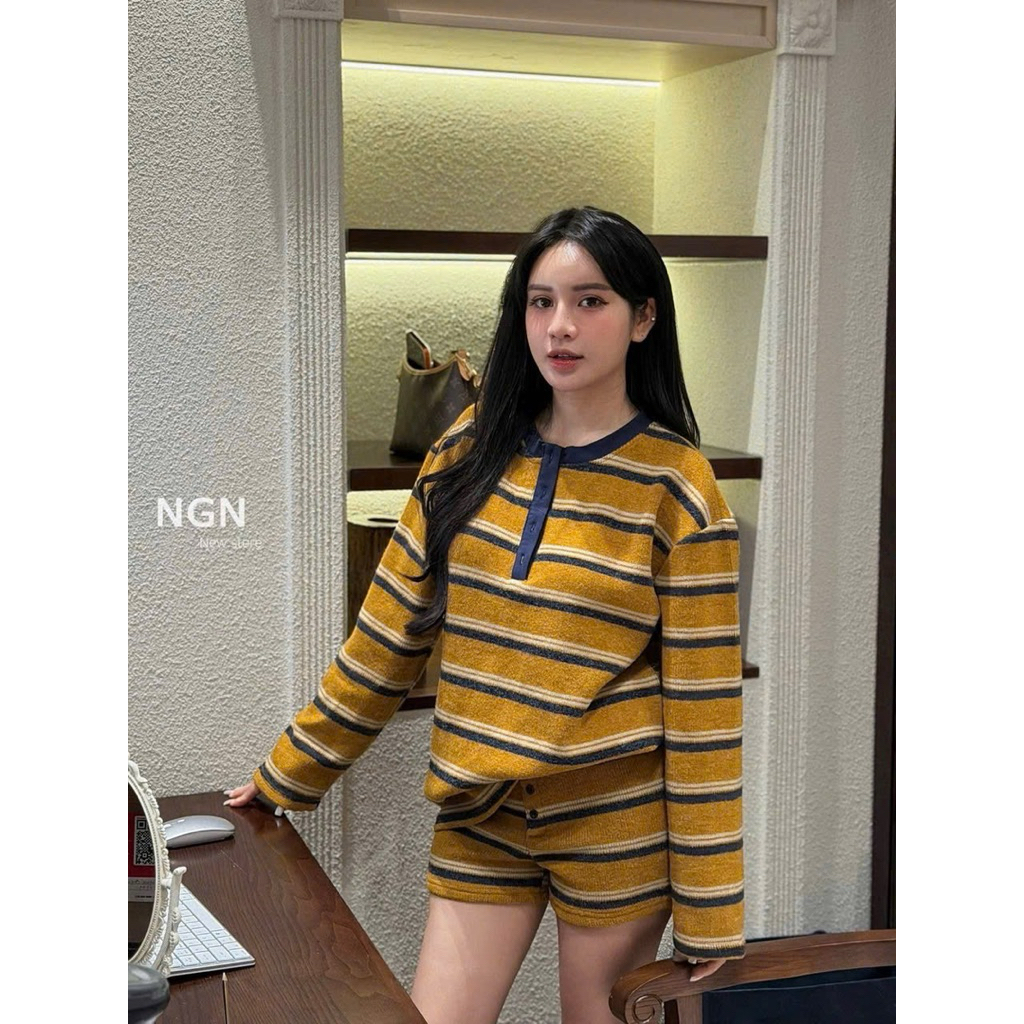 Set Len Kẻ Vàng Kèm Sooc KAB [Sẵn Ship]