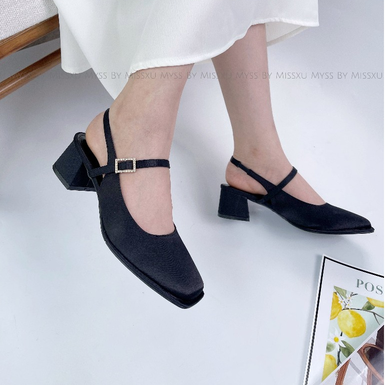 Giày cao gót nữ MYSS mũi vuông phối quai ngang cài khóa đá 5cm cao cấp thời trang - CG315