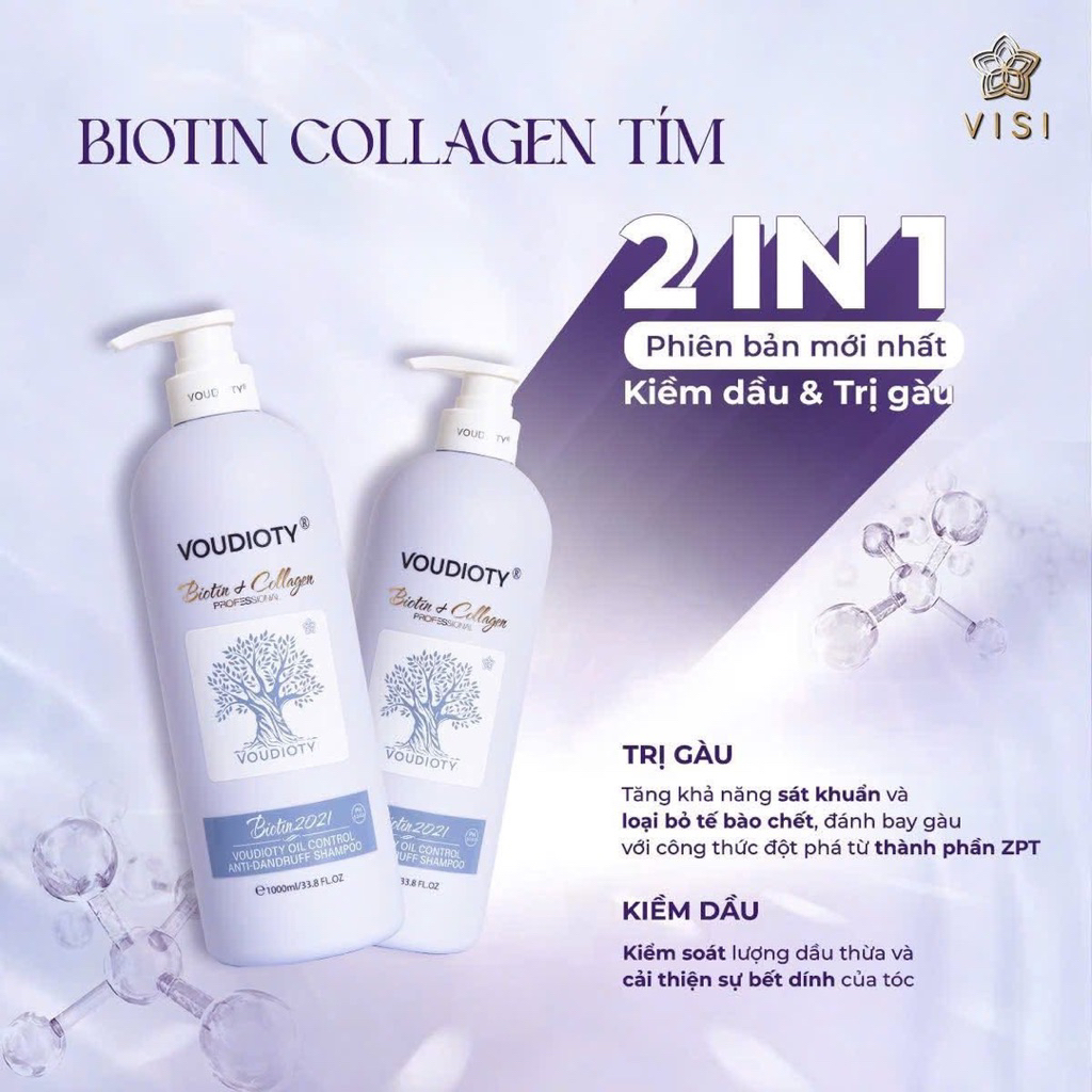 Cặp Dầu Gội Xả Biotin Collagen Giảm rụng tóc, kiềm dầu, ngăn gàu, phục hồi hư tổn 1000ml