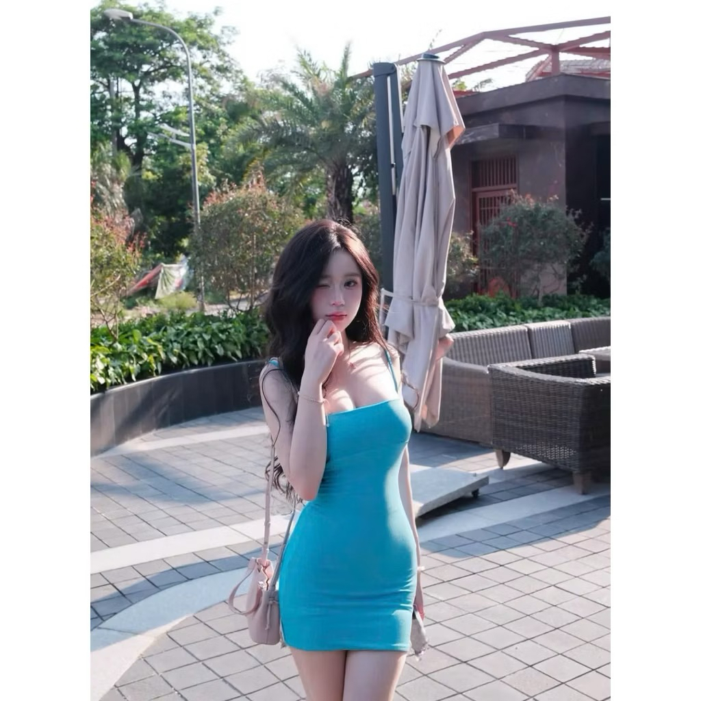 🩵 | LYN WEAR | Đầm Body 2 Dây Xanh Ngọc Nhún Ngực Ôm Body Co Giãn Tốt Tôn Dáng Sexy Sang Trọng