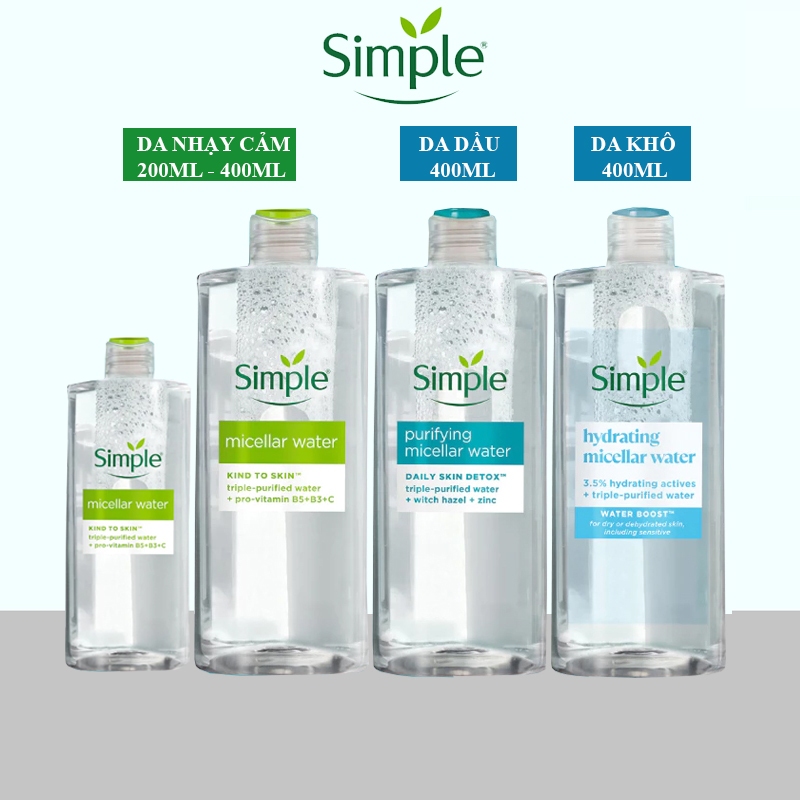 Nước tẩy trang Simple sạch sâu dịu nhẹ màu xanh dương, xanh lá - SIMPLE MICELLAR WATER | BigBuy360 - bigbuy360.vn