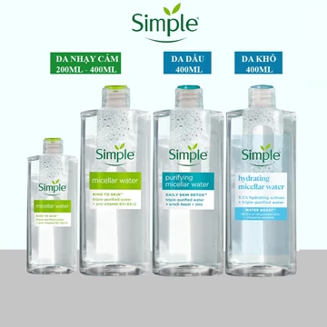 Nước tẩy trang Simple sạch sâu dịu nhẹ màu xanh dương, xanh lá - SIMPLE MICELLAR WATER