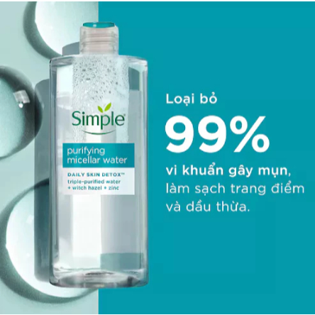Nước tẩy trang Simple sạch sâu dịu nhẹ màu xanh dương, xanh lá - SIMPLE MICELLAR WATER | BigBuy360 - bigbuy360.vn