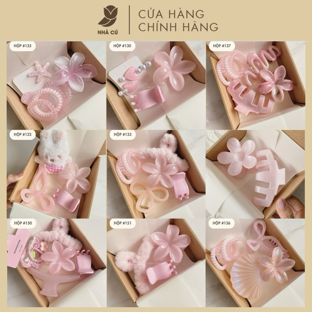 [MÀU HỒNG] Hộp Quà Tặng Kẹp Tóc Nữ NHÀ CÚ Cài Tóc Hoa, Nơ, Gấu Bông Kèm Giấy Lót Đẹp Tặng Bạn Gái Sinh Nhật 8/3 20/10