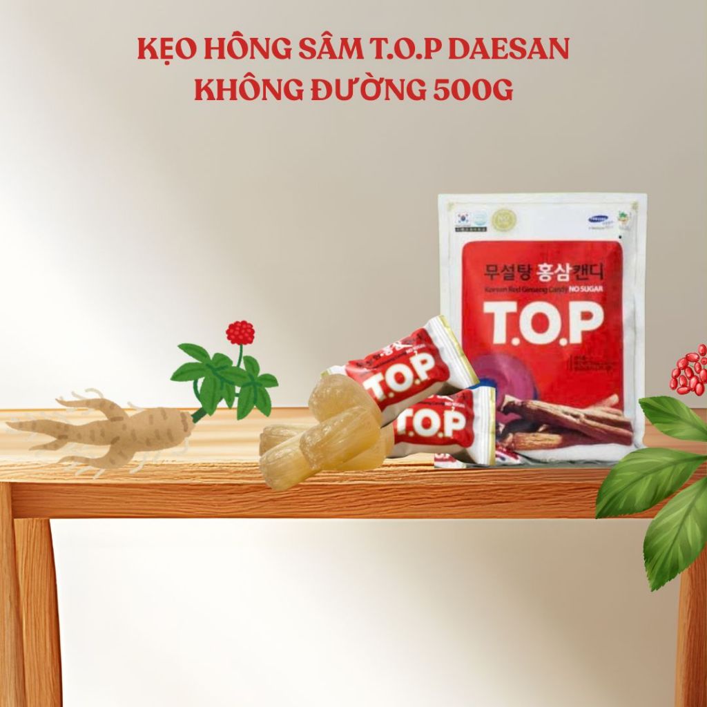 Kẹo Sâm Không Đường T.O.P Deasan 500gr/bịch