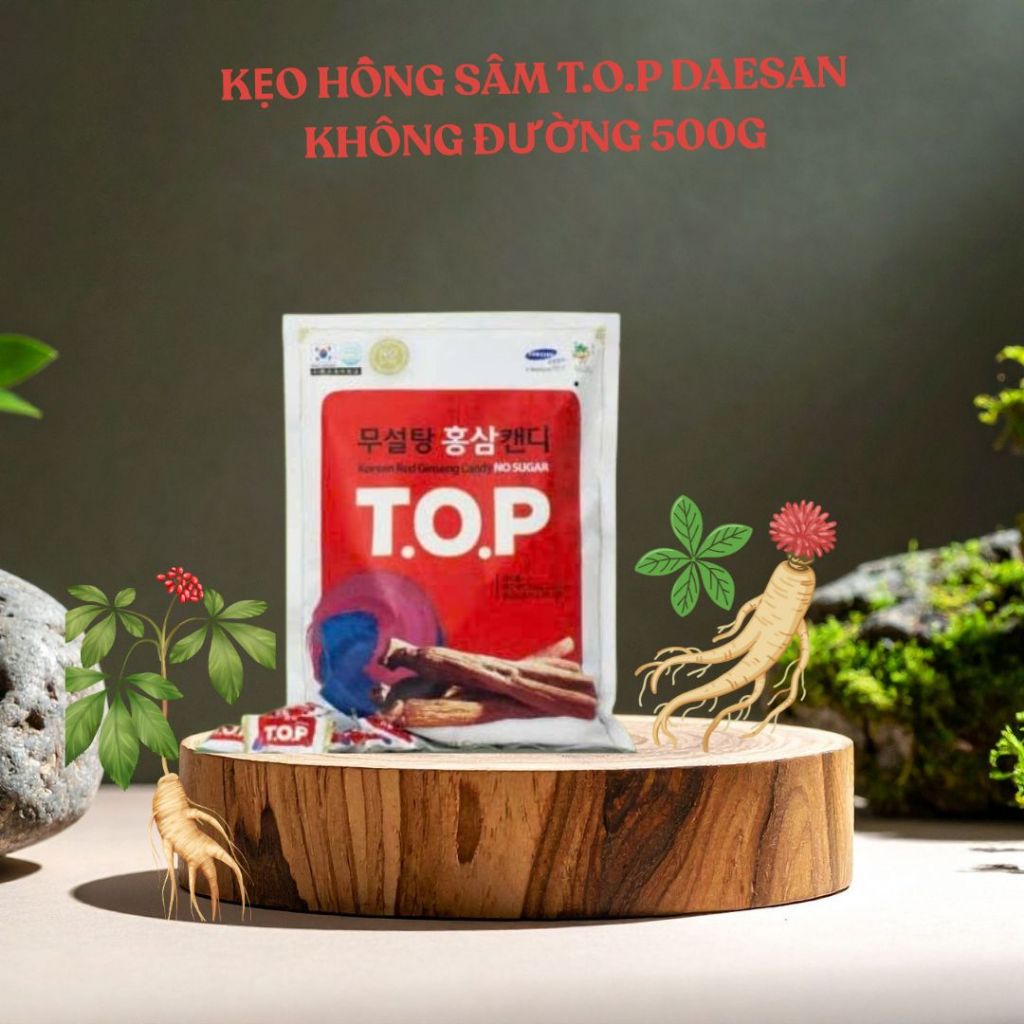 Kẹo Sâm Không Đường T.O.P Deasan 500gr/bịch
