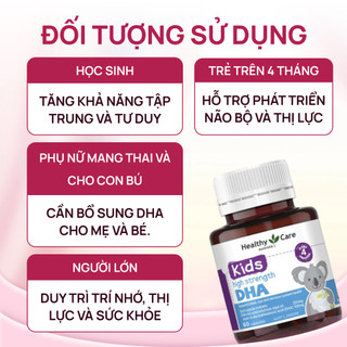 Viên uống bổ sung DHA Healthy Care Kids High Strength cho bé thông minh toàn diện hộp 60 viên