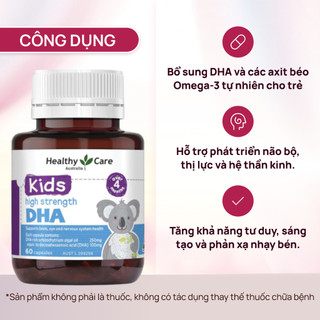 Viên uống bổ sung DHA Healthy Care Kids High Strength cho bé thông minh toàn diện hộp 60 viên