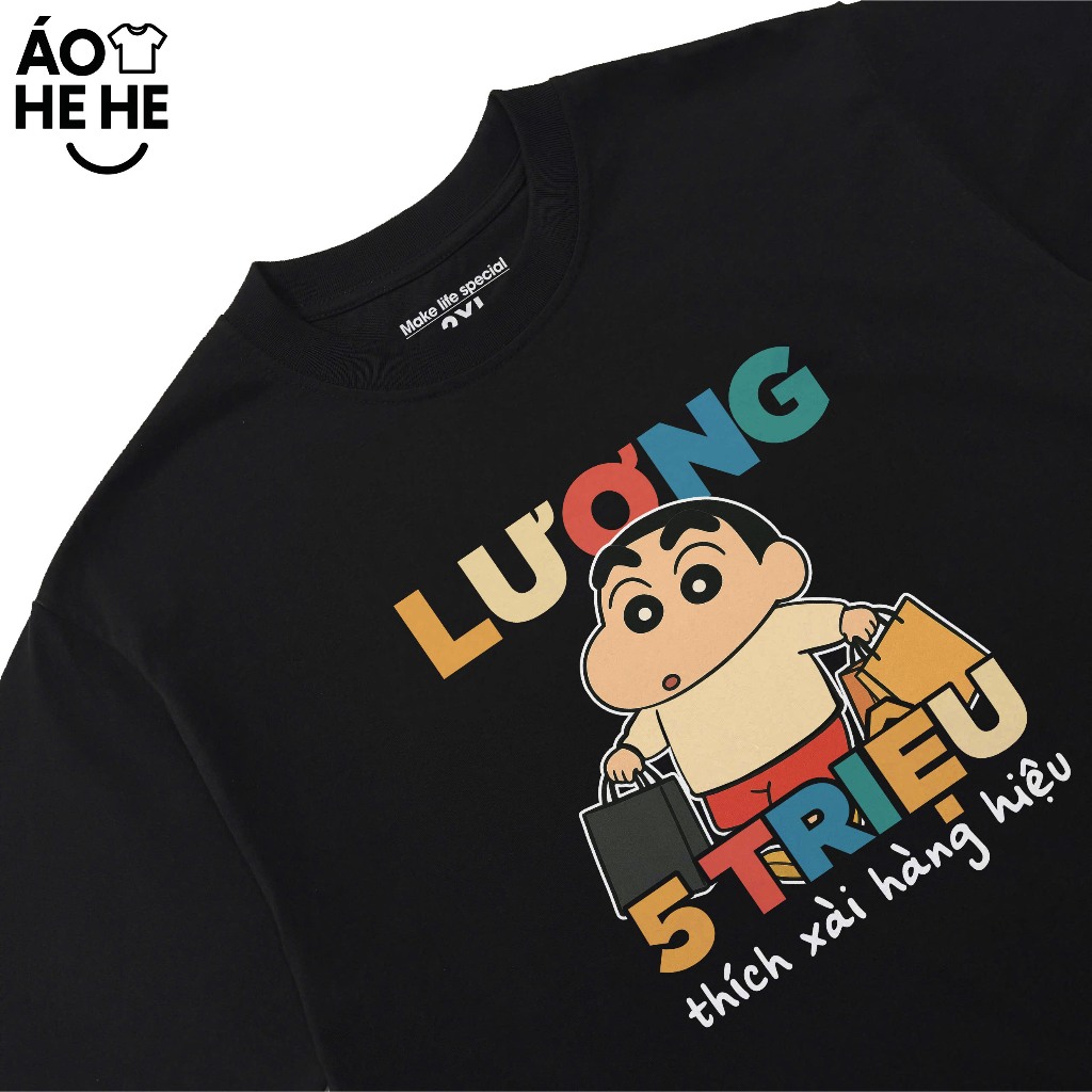 Áo Thun In Chữ Hài Hước Lương 5 Triệu Thích Xài Hàng Hiệu Câu Nói Text Văn Phòng Công Sở Form Rộng Cotton 230gsm