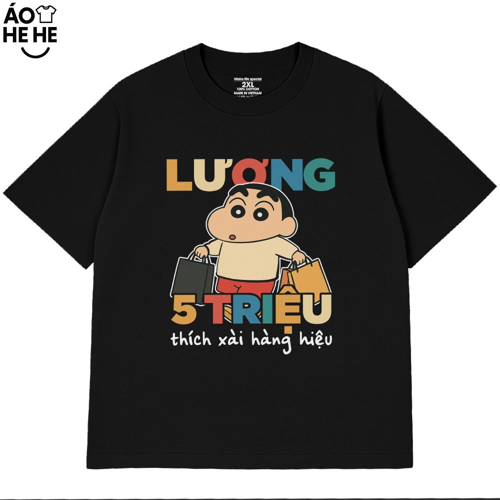 Áo Thun In Chữ Hài Hước Lương 5 Triệu Thích Xài Hàng Hiệu Câu Nói Text Văn Phòng Công Sở Form Rộng Cotton 230gsm