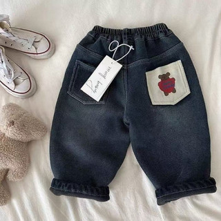 Quần jeans lót lông hoạt hình gấu cho bé trai bé gái