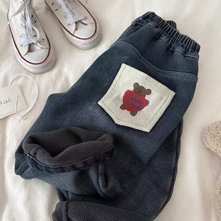 Quần jeans lót lông hoạt hình gấu cho bé trai bé gái