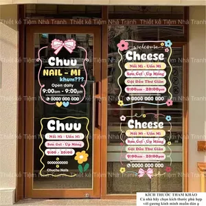 Decal dán kính giờ đóng mở cửa Opening cửa hàng, tiệm nails, cà phê thiết kế theo yêu cầu