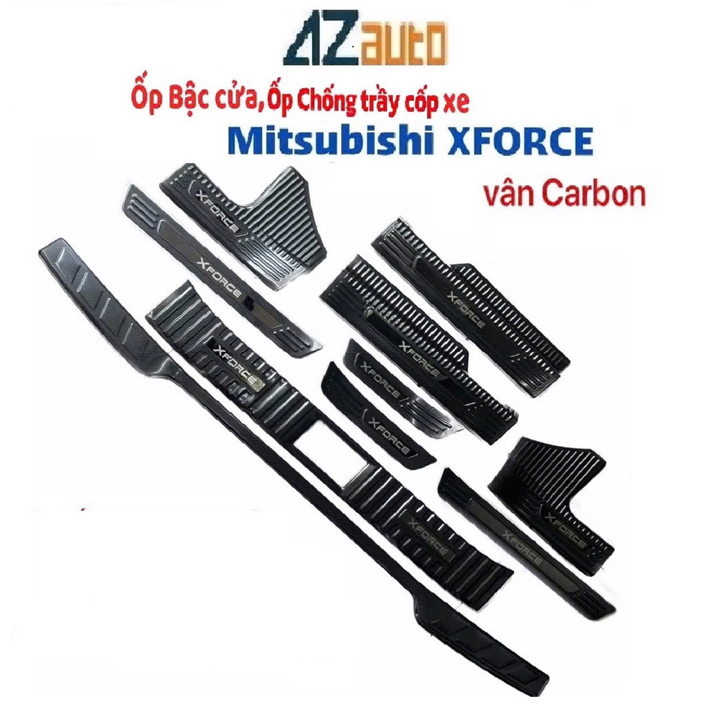 Ốp bậc cửa nẹp bước chân, chống trầy cốp xe Xforce 2024-2025 vân Carbon hàng cao cấp
