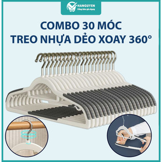 Combo 30 móc treo quần áo nhựa dẻo chống trượt xoay 360 độ đa năng bền nhẹ tiện dụng