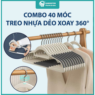 Combo 40 móc treo quần áo nhựa dẻo chống trượt xoay 360 độ đa năng bền nhẹ tiện dụng