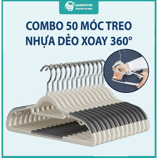 Combo 50 móc treo quần áo nhựa dẻo chống trượt xoay 360 độ đa năng bền nhẹ tiện dụng