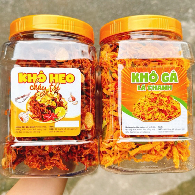 combo 1KG - 2 Hộp x 500Gr (1KHÔ GÀ LÁ CHANH 500g + 1KHÔ HEO TỎI 500gr)  loại ngon đặc biệt Sạch Nhà Làm