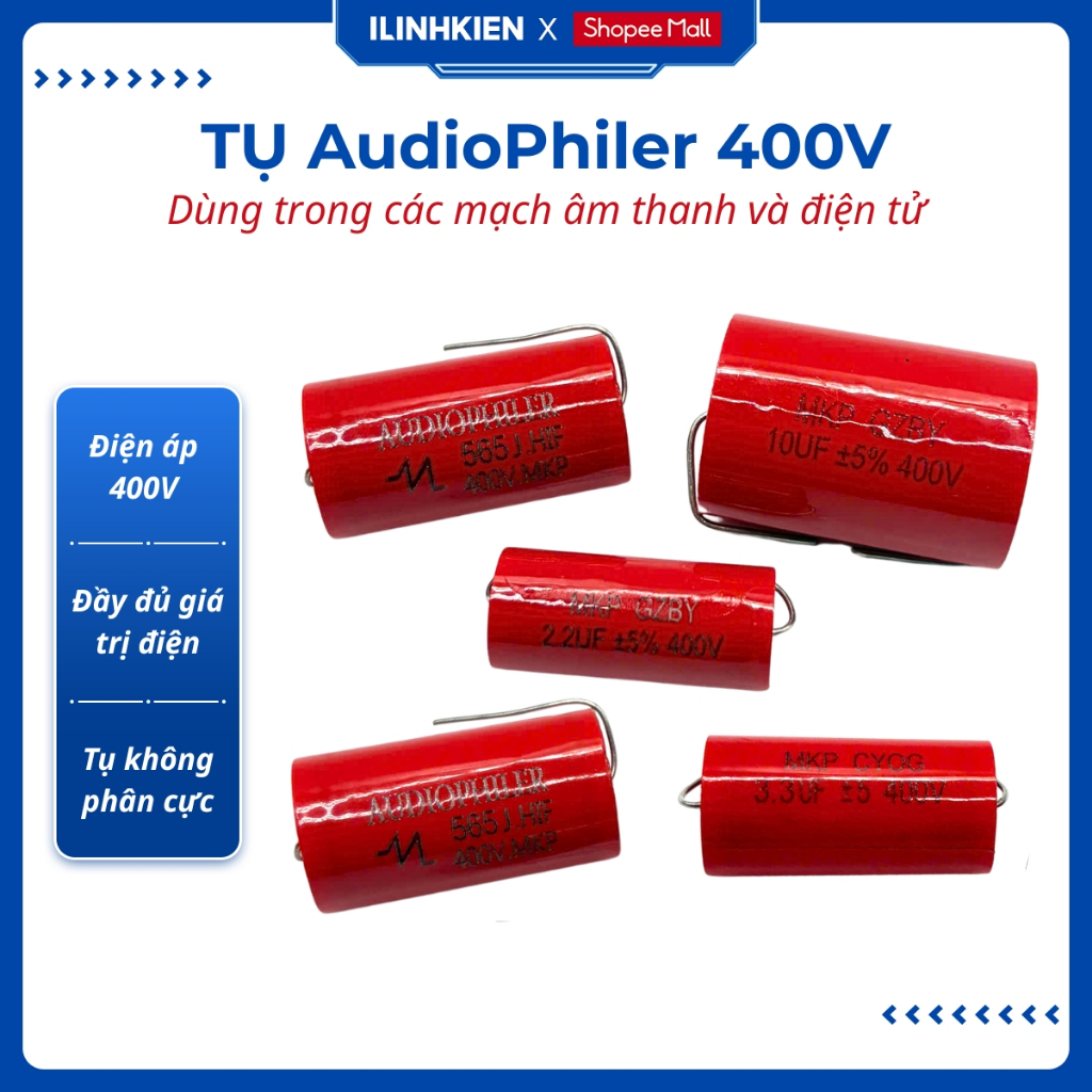 Tụ Audio, Audiophiler màu đỏ 400V 1uF - 10uF chính hãng ilinhkien