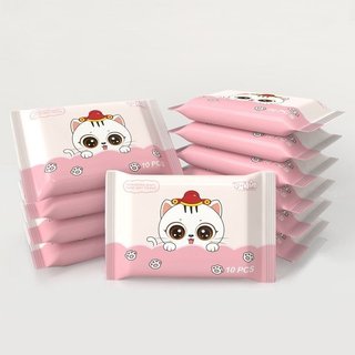 Combo 3 [Mẫu mới] Gói 10 khăn ướt mini bỏ túi nhiều hình ngộ nghĩnh, siêu tiện dụng