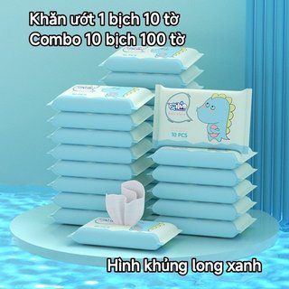 Combo 3 [Mẫu mới] Gói 10 khăn ướt mini bỏ túi nhiều hình ngộ nghĩnh, siêu tiện dụng