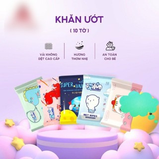 Combo 3 [Mẫu mới] Gói 10 khăn ướt mini bỏ túi nhiều hình ngộ nghĩnh, siêu tiện dụng