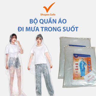 Bộ quần áo mưa trong suốt siêu dai bền chống nước mặc đi mưa an toàn cho người đi xe máy xe đạp