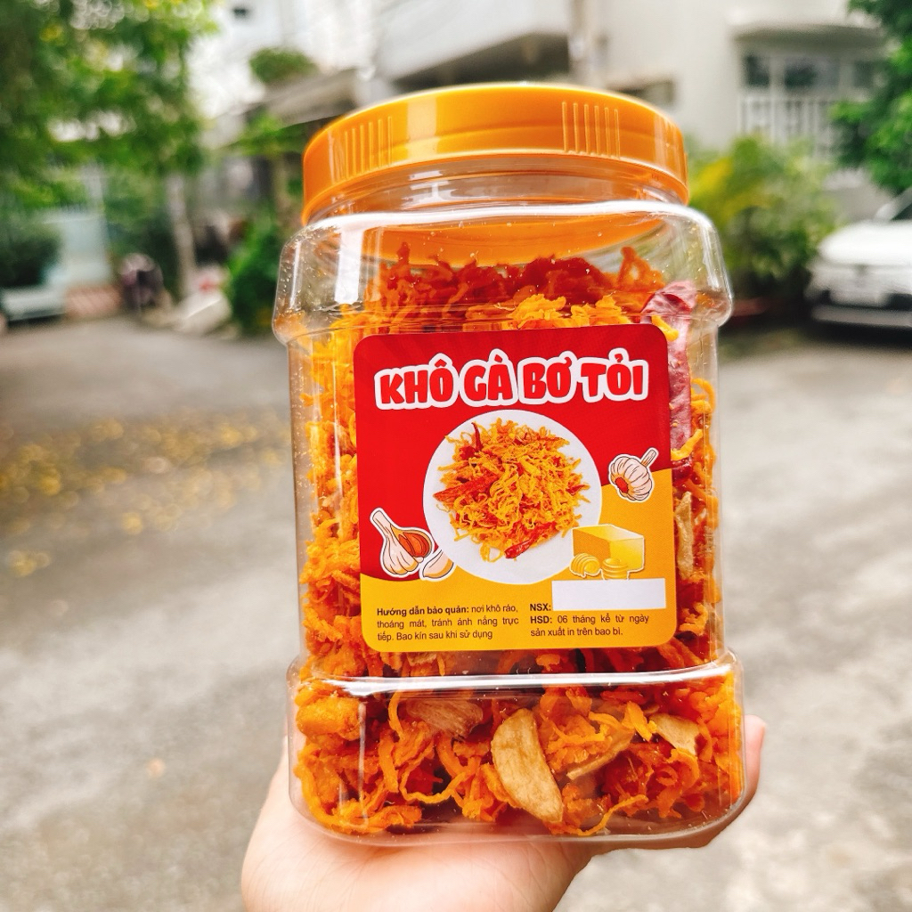 Khô Gà Bơ Tỏi (Cay Vừa) loại ngon - hộp 500G