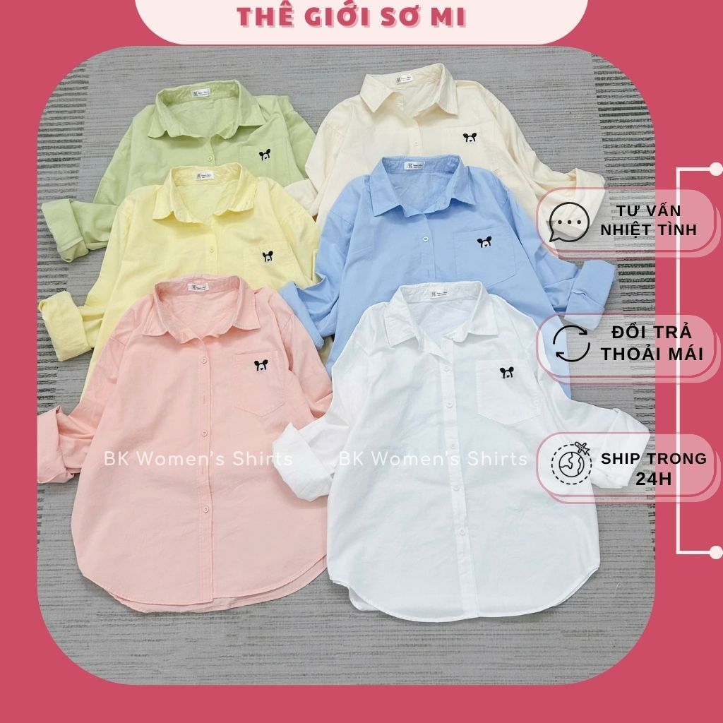 Áo Sơ Mi Nữ Tay Dài Chất Vải Kaki Cotton Mềm Nhiều Màu Pastel Xinh Thoải Mái Dễ Mặc-BK Women Shirt