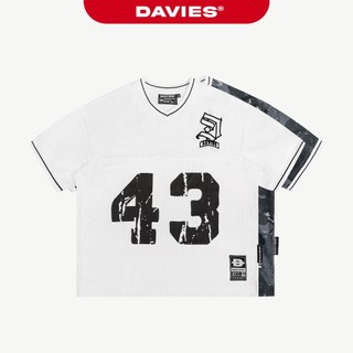 Áo hiphop nam nữ kiểu Jersey DAVIES thun lưới cổ V thiết kế hình in phối logo thêu cách điệu form rộng tay lỡ