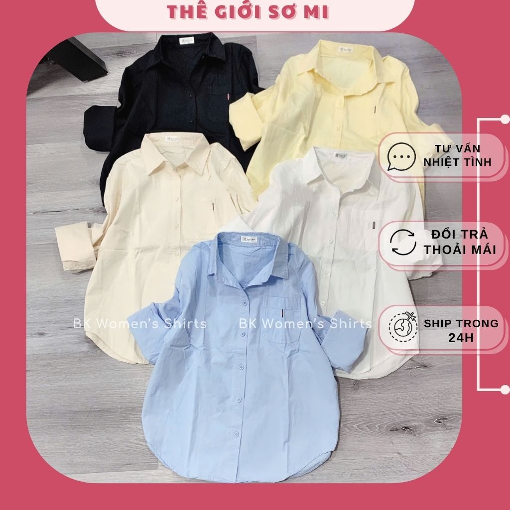 Áo Sơ Mi Nữ Tay Dài Chất Vải Kaki Cotton Mềm 1túi Màu Pastel Siu Xinh Freesize Dễ Phối
