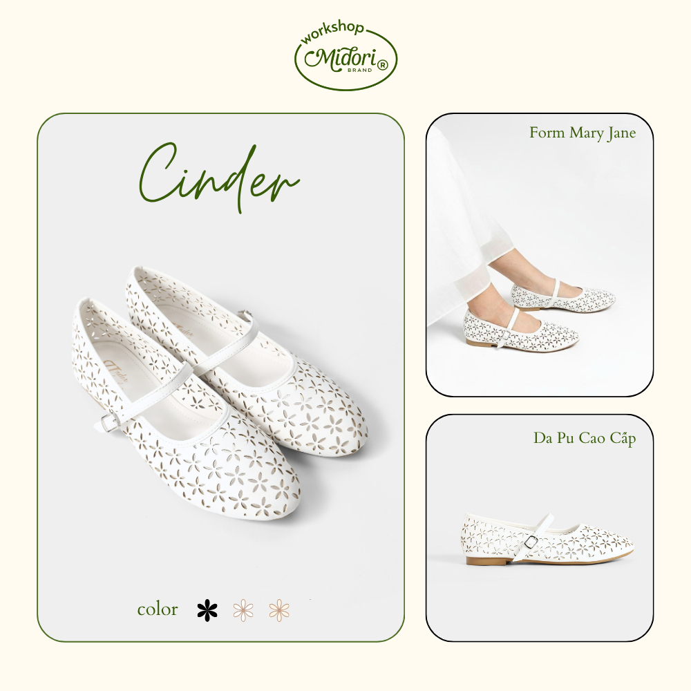 Giày Búp Bê Nữ CINDER Mũi Nhọn Đế Bệt Lưới Quai Ngang Mary Jane Kiểu Dáng Đơn Giản | MIDORI WORKSHOP