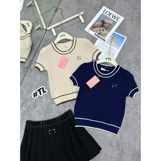 LT - Áo len cổ tròn cộc tay chữ thêu ngực, len mongtoghi free size 1407