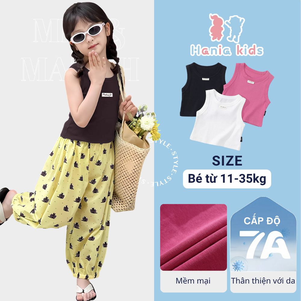 Áo Thun Cho Bé Gái, Áo Ba Lỗ Cổ Tròn Đơn Giản Chất Liệu 100% Cotton Mềm Mại