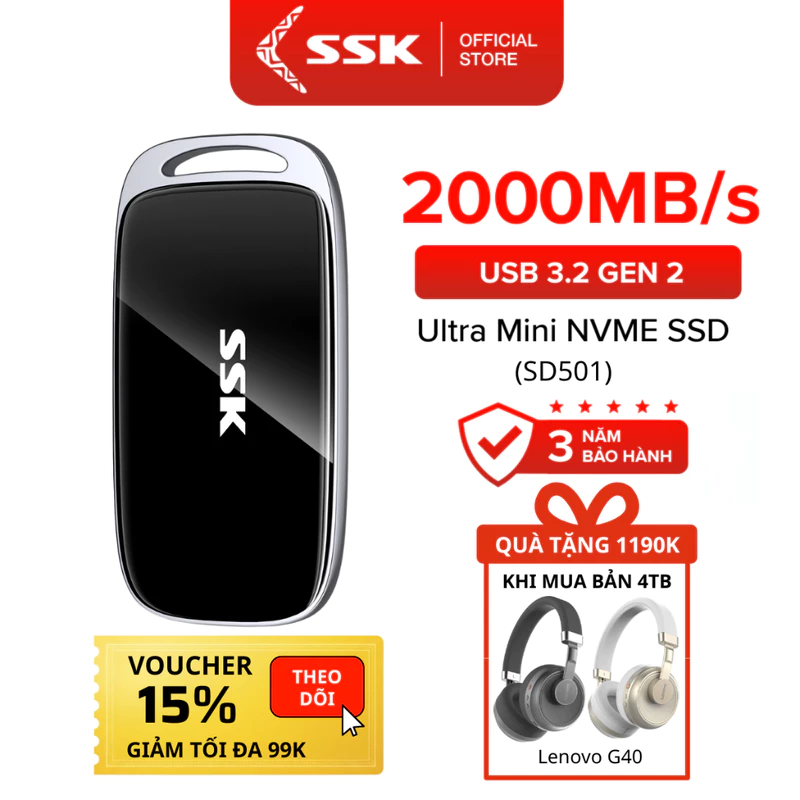 Ổ Cứng SSD Di Động SSK SD 501 Mini NVME | Type C Gen2 Tốc độ truyền USB C (2000Mb/s) Nhanh | Chip Hiệu suất — ảnh 1