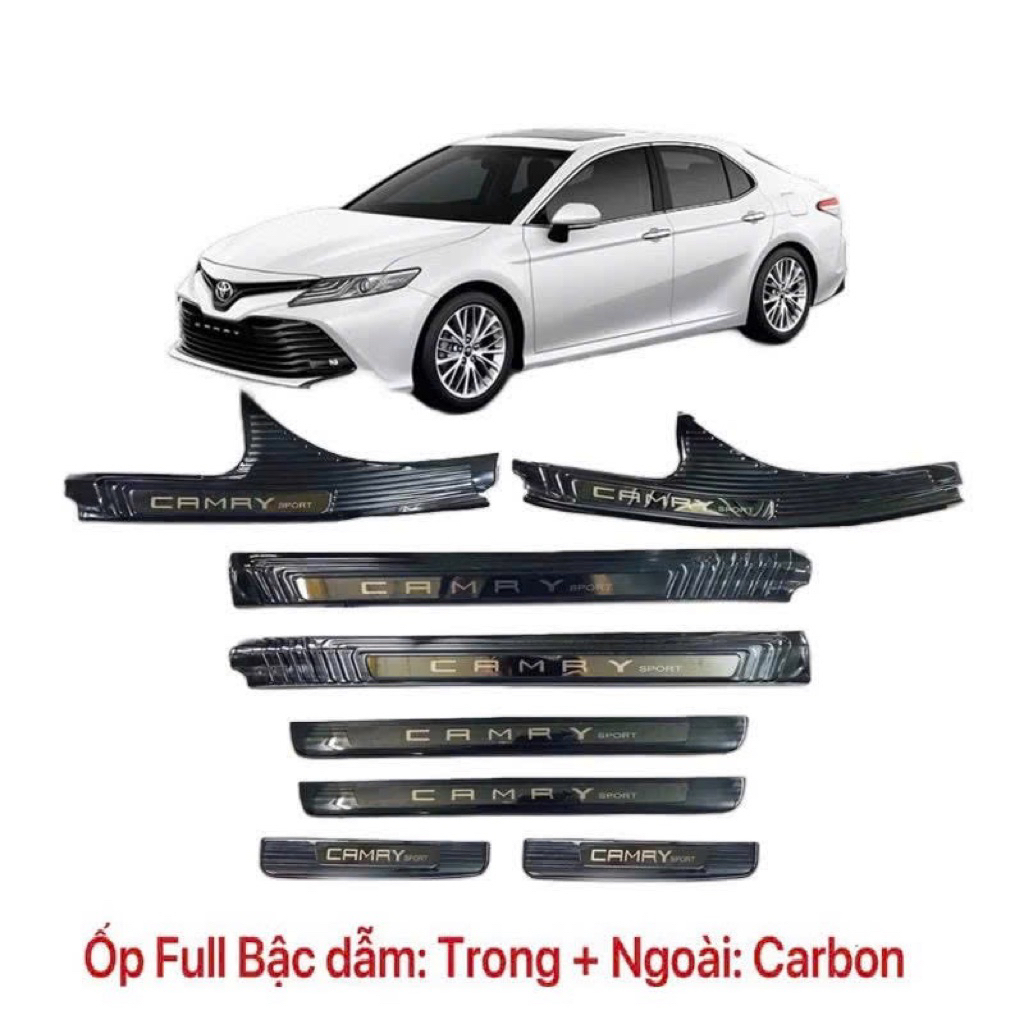 Ốp bậc cửa và chống trầy cốp xe Camry 2019-2024 vân Carbon hàng cao cấp