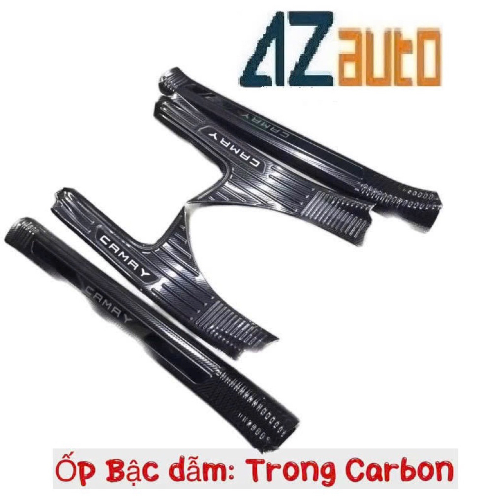 Ốp bậc cửa và chống trầy cốp xe Camry 2019-2024 vân Carbon hàng cao cấp