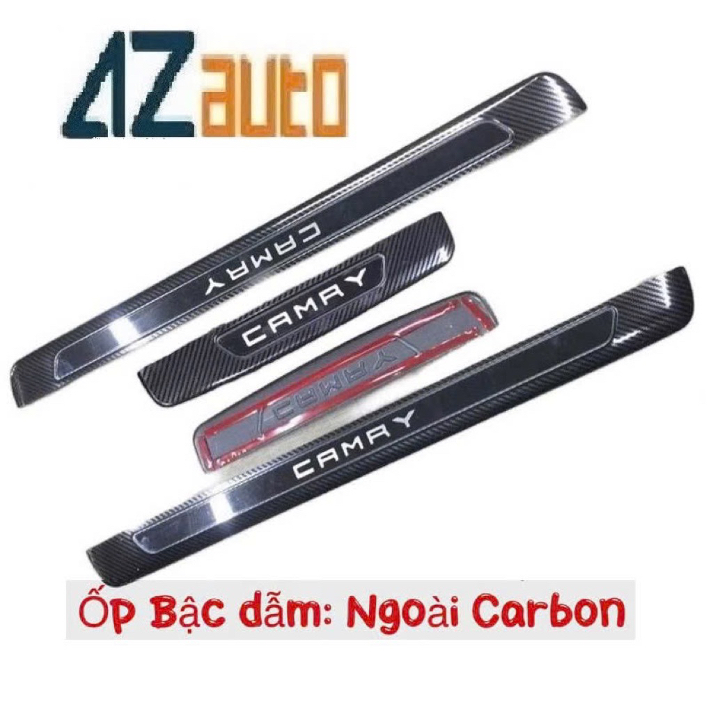 Ốp bậc cửa và chống trầy cốp xe Camry 2019-2024 vân Carbon hàng cao cấp