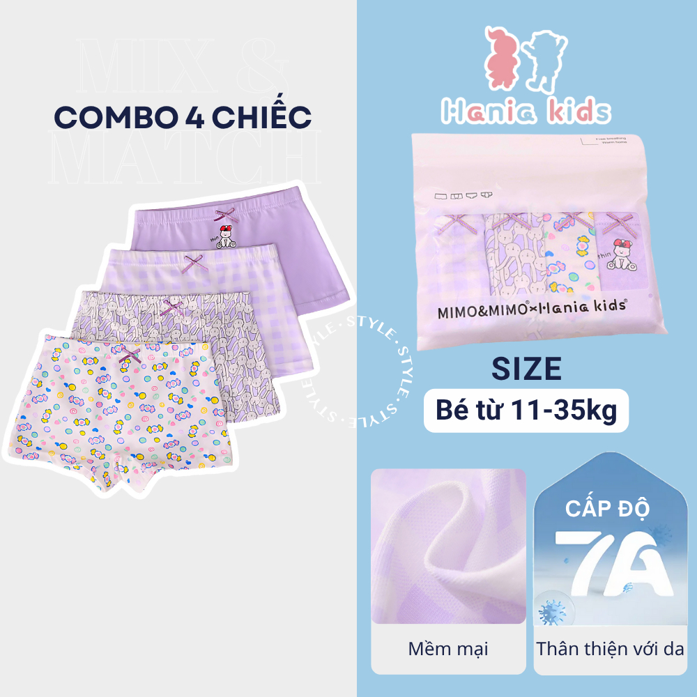 Combo 4 Quần Lót Bé Gái, Quần Chip Bé Gái Chất Liệu Cotton Mềm Mịn Co Giãn Thoáng Mát